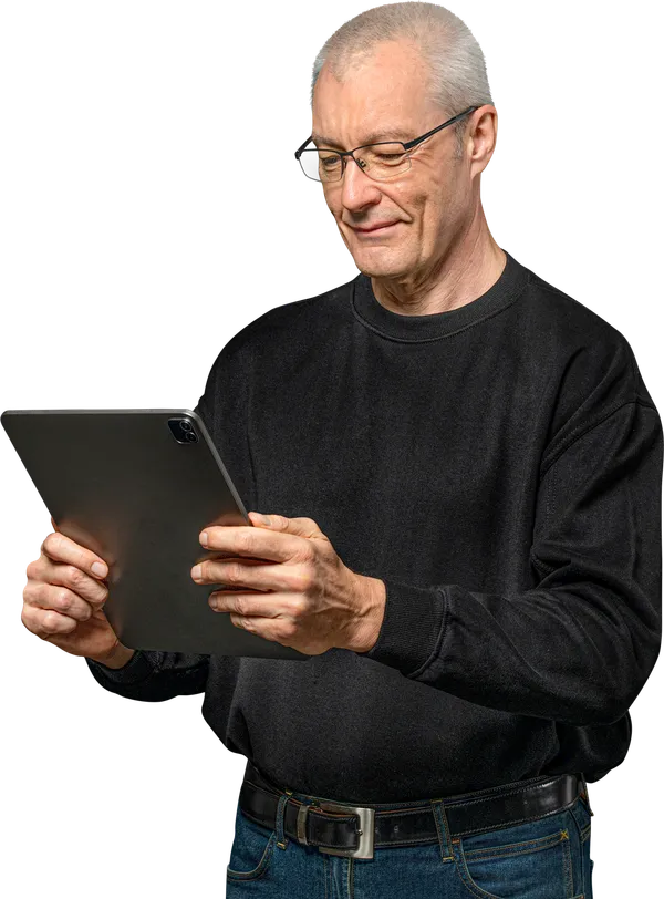 man with tablet