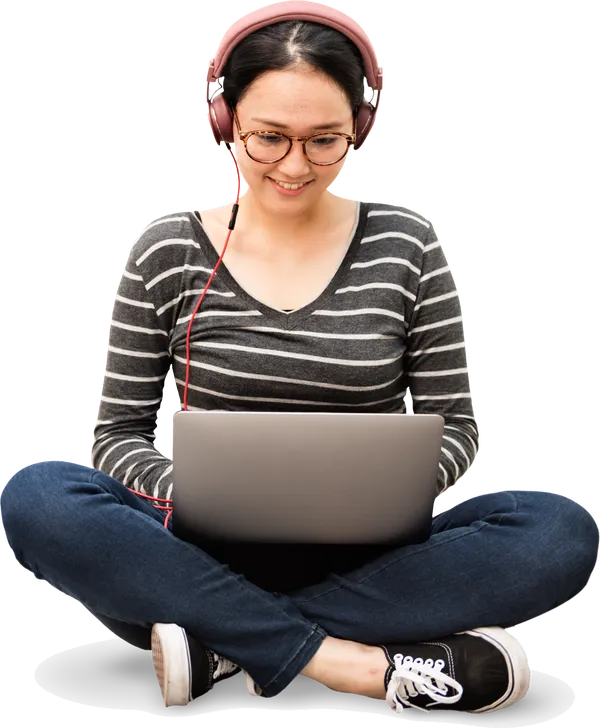 crosslegged sitting girl on laptop