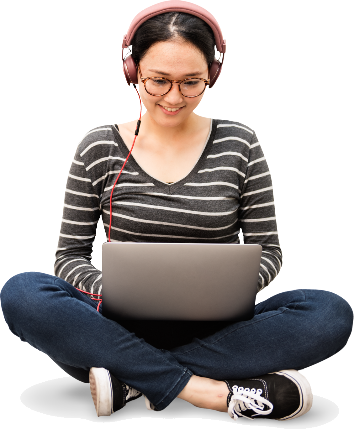 crosslegged sitting girl on laptop